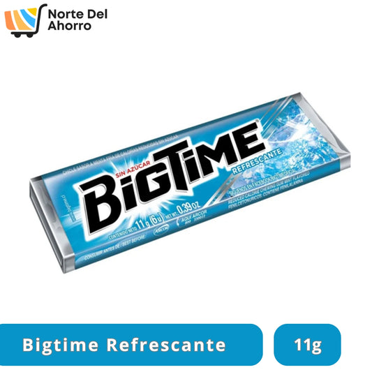 Chicle Bigtime Refrescante 11g Pack 6un | Sabor Intenso y Duradero