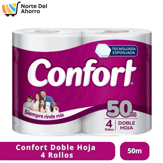Confort 4 Rollos Doble Hoja 50m | Suavidad y Rinde