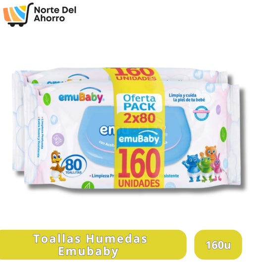 Toallas Húmedas Emubaby 160un | Suaves y Seguras